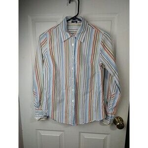 J. Crew Woman S Long Sleeve Collared Button Rainbow Striped Shirt Preppy...